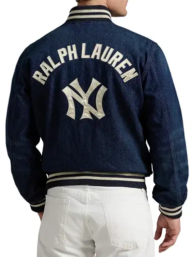 Polo Ralph Lauren Men's Yankees Denim Bomber Jacket - Blue | Thumbnail 5 Polo Ralph Lauren Men's Yankees Denim Bomber Jacket - Blue | Thumbnail 5