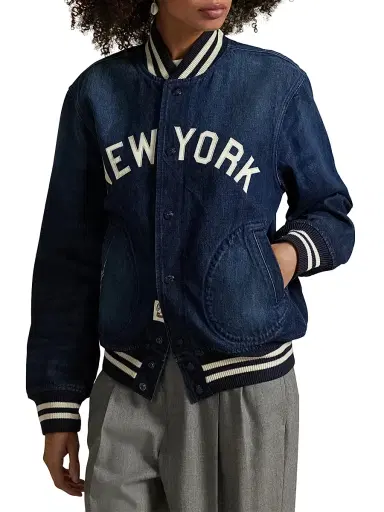 Polo Ralph Lauren Men's Yankees Denim Bomber Jacket - Blue | Thumbnail 6 Polo Ralph Lauren Men's Yankees Denim Bomber Jacket - Blue | Thumbnail 6