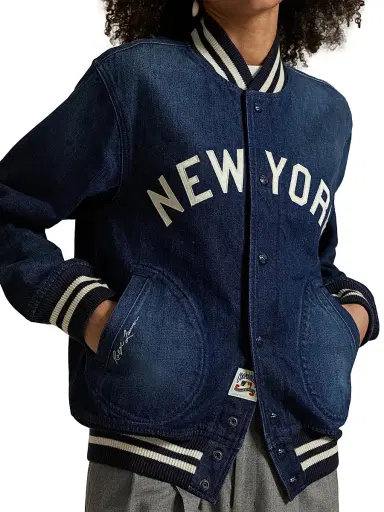 Polo Ralph Lauren Men's Yankees Denim Bomber Jacket - Blue | Thumbnail 8 Polo Ralph Lauren Men's Yankees Denim Bomber Jacket - Blue | Thumbnail 8