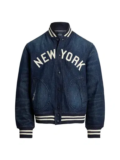 Polo Ralph Lauren Men's Yankees Denim Bomber Jacket - Blue | Thumbnail 1 Polo Ralph Lauren Men's Yankees Denim Bomber Jacket - Blue | Thumbnail 1