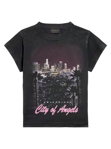 Balenciaga Women's City of Angels Shrunk T-Shirt - Black Faded | Thumbnail 1 Balenciaga Women's City of Angels Shrunk T-Shirt - Black Faded | Thumbnail 1