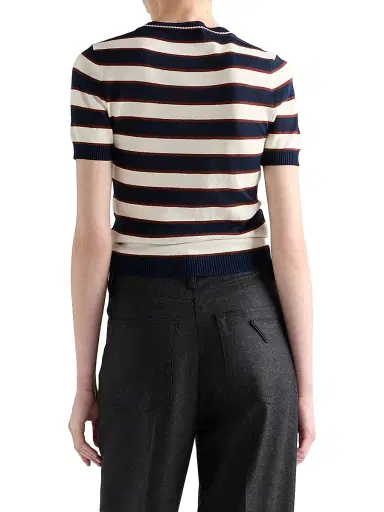 Prada Women's Striped Crew-Neck Cotton Sweater - Navy | Thumbnail 3 Prada Women's Striped Crew-Neck Cotton Sweater - Navy | Thumbnail 3