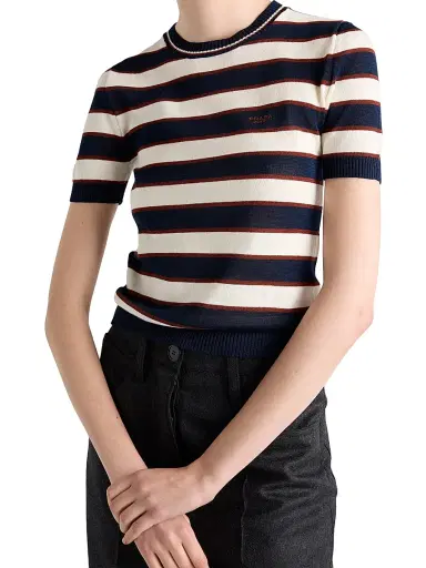 Prada Women's Striped Crew-Neck Cotton Sweater - Navy | Thumbnail 4 Prada Women's Striped Crew-Neck Cotton Sweater - Navy | Thumbnail 4