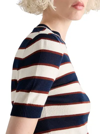 Prada Women's Striped Crew-Neck Cotton Sweater - Navy | Thumbnail 5 Prada Women's Striped Crew-Neck Cotton Sweater - Navy | Thumbnail 5