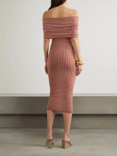 Alaïa Off-the-shoulder Checked Stretch-knit Midi Dress | Thumbnail 3 Alaïa Off-the-shoulder Checked Stretch-knit Midi Dress | Thumbnail 3