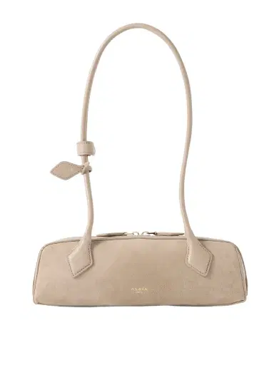Alaïa Le Teckel Small Leather-trimmed Suede Shoulder Bag | Thumbnail 1 Alaïa Le Teckel Small Leather-trimmed Suede Shoulder Bag | Thumbnail 1