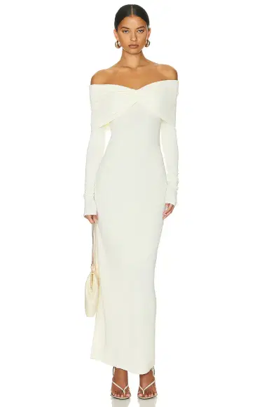 Helsa Matte Jersey Off Shoulder Maxi Dress | Thumbnail 1 Helsa Matte Jersey Off Shoulder Maxi Dress | Thumbnail 1