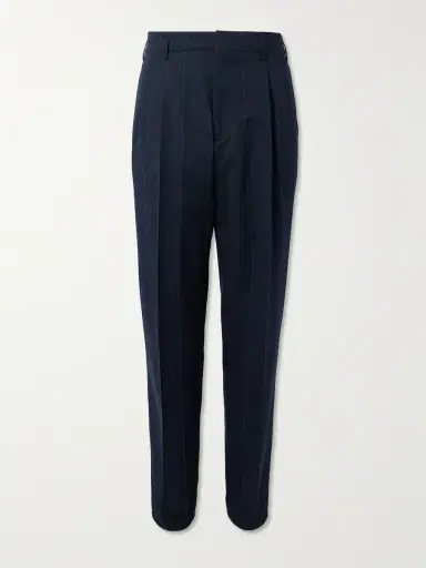 Brunello Cucinelli Tapered Pleated Pinstriped Wool and Cotton-Blend Trousers - Men | Thumbnail 2 Brunello Cucinelli Tapered Pleated Pinstriped Wool and Cotton-Blend Trousers - Men | Thumbnail 2