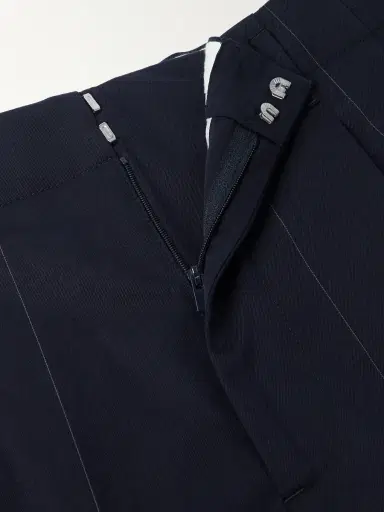 Brunello Cucinelli Tapered Pleated Pinstriped Wool and Cotton-Blend Trousers - Men | Thumbnail 7 Brunello Cucinelli Tapered Pleated Pinstriped Wool and Cotton-Blend Trousers - Men | Thumbnail 7