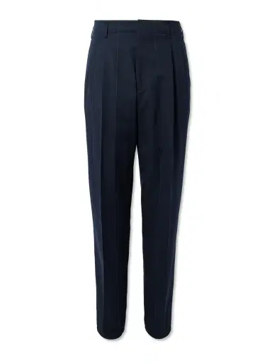 Brunello Cucinelli Tapered Pleated Pinstriped Wool and Cotton-Blend Trousers - Men | Thumbnail 1 Brunello Cucinelli Tapered Pleated Pinstriped Wool and Cotton-Blend Trousers - Men | Thumbnail 1