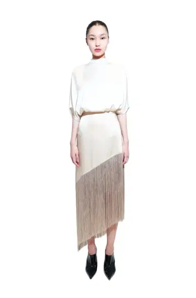 LAPOINTE Satin Asymmetric Fringe Skirt | Thumbnail 1 LAPOINTE Satin Asymmetric Fringe Skirt | Thumbnail 1