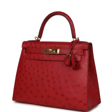 HERMÈS Pre-owned Hermes Kelly Sellier 28 Rouge Vif Ostrich Gold Hardware | Thumbnail 5 HERMÈS Pre-owned Hermes Kelly Sellier 28 Rouge Vif Ostrich Gold Hardware | Thumbnail 5