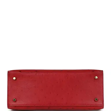 HERMÈS Pre-owned Hermes Kelly Sellier 28 Rouge Vif Ostrich Gold Hardware | Thumbnail 6 HERMÈS Pre-owned Hermes Kelly Sellier 28 Rouge Vif Ostrich Gold Hardware | Thumbnail 6