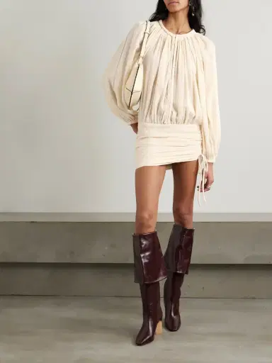 Isabel Marant Jaoni Gathered Ruched Braided Cotton-gauze Mini Dress | Thumbnail 2 Isabel Marant Jaoni Gathered Ruched Braided Cotton-gauze Mini Dress | Thumbnail 2