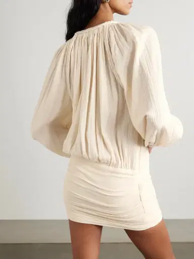 Isabel Marant Jaoni Gathered Ruched Braided Cotton-gauze Mini Dress | Thumbnail 3 Isabel Marant Jaoni Gathered Ruched Braided Cotton-gauze Mini Dress | Thumbnail 3