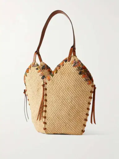 Isabel Marant Tampa Whipstitched Leather And Printed Silk-trimmed Raffia Shoulder Bag | Thumbnail 3 Isabel Marant Tampa Whipstitched Leather And Printed Silk-trimmed Raffia Shoulder Bag | Thumbnail 3