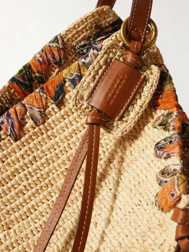 Isabel Marant Tampa Whipstitched Leather And Printed Silk-trimmed Raffia Shoulder Bag | Thumbnail 4 Isabel Marant Tampa Whipstitched Leather And Printed Silk-trimmed Raffia Shoulder Bag | Thumbnail 4