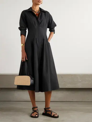 Simkhai Jazz Pleated Cotton-blend Poplin Midi Shirt Dress | Thumbnail 2 Simkhai Jazz Pleated Cotton-blend Poplin Midi Shirt Dress | Thumbnail 2