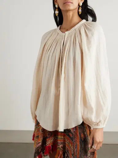 Isabel Marant Jenna Frayed Braided Gathered Cotton-gauze Blouse | Thumbnail 3 Isabel Marant Jenna Frayed Braided Gathered Cotton-gauze Blouse | Thumbnail 3
