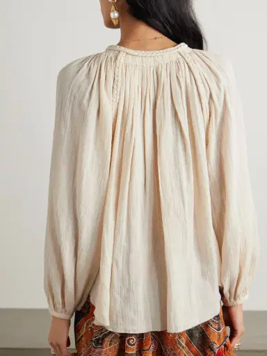 Isabel Marant Jenna Frayed Braided Gathered Cotton-gauze Blouse | Thumbnail 4 Isabel Marant Jenna Frayed Braided Gathered Cotton-gauze Blouse | Thumbnail 4