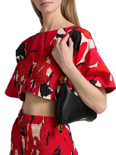 AMUR Women's Elle Smocked Cotton-Silk Crop Top - Red Bloom | Thumbnail 6 AMUR Women's Elle Smocked Cotton-Silk Crop Top - Red Bloom | Thumbnail 6