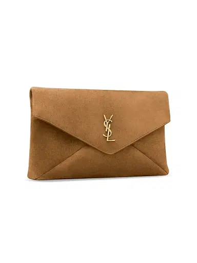 Saint Laurent Women's Cassandre Large Envelope Pouch in Suede - Caramel Cognac | Thumbnail 4 Saint Laurent Women's Cassandre Large Envelope Pouch in Suede - Caramel Cognac | Thumbnail 4