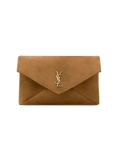 Saint Laurent Women's Cassandre Large Envelope Pouch in Suede - Caramel Cognac | Thumbnail 1 Saint Laurent Women's Cassandre Large Envelope Pouch in Suede - Caramel Cognac | Thumbnail 1