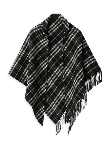 Burberry Women's Check Wool-Cashmere Cape - Black Calico | Thumbnail 1 Burberry Women's Check Wool-Cashmere Cape - Black Calico | Thumbnail 1