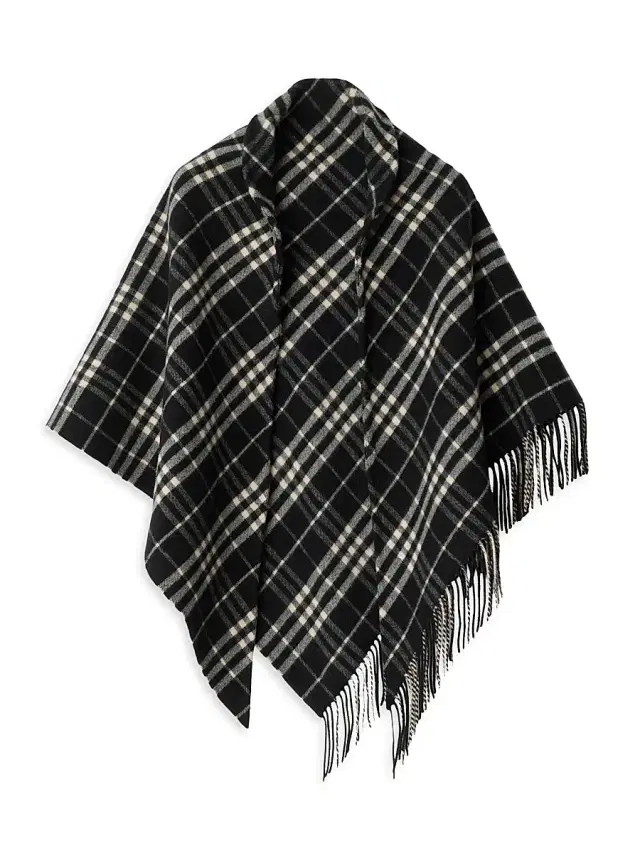 Women's Check Wool-Cashmere Cape - Black Calico Women's Check Wool-Cashmere Cape - Black Calico