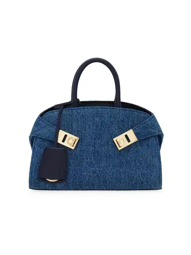Ferragamo Women's Hug Mini Denim Handbag | Thumbnail 1 Ferragamo Women's Hug Mini Denim Handbag | Thumbnail 1