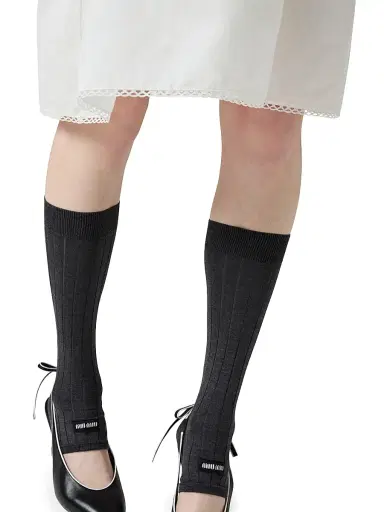 Miu Miu Women's Silk Knee-High Socks - Grey - Size 4 | Thumbnail 2 Miu Miu Women's Silk Knee-High Socks - Grey - Size 4 | Thumbnail 2