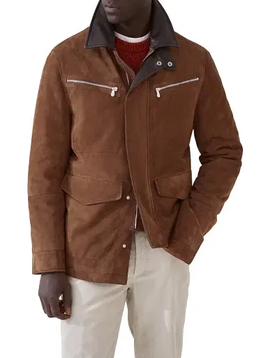 Brunello Cucinelli Men's Suede Field Jacket with Thermore Padding - Light Brown | Thumbnail 2 Brunello Cucinelli Men's Suede Field Jacket with Thermore Padding - Light Brown | Thumbnail 2