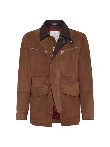 Brunello Cucinelli Men's Suede Field Jacket with Thermore Padding - Light Brown | Thumbnail 1 Brunello Cucinelli Men's Suede Field Jacket with Thermore Padding - Light Brown | Thumbnail 1
