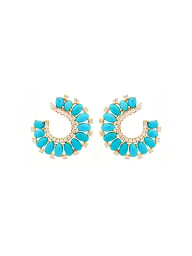 Wish Fine Jewelry 0.70ct Diamond Turquoise 18K Gold Cluster Earrings | Thumbnail 1 Wish Fine Jewelry 0.70ct Diamond Turquoise 18K Gold Cluster Earrings | Thumbnail 1