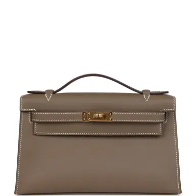 HERMÈS Hermes Kelly Pochette Etoupe Swift Gold Hardware | Thumbnail 1 HERMÈS Hermes Kelly Pochette Etoupe Swift Gold Hardware | Thumbnail 1