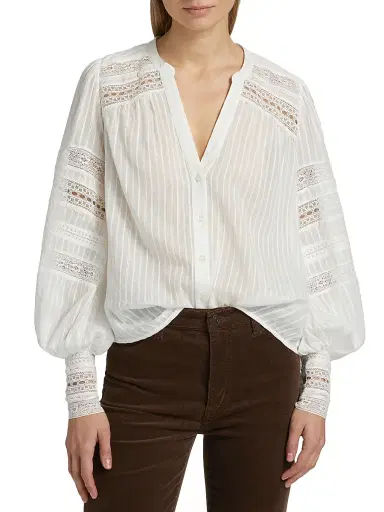 L'Agence Women's Kiera Trim Cotton Blouse - Ivory - Size XS | Thumbnail 3 L'Agence Women's Kiera Trim Cotton Blouse - Ivory - Size XS | Thumbnail 3