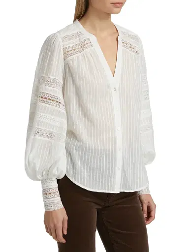 L'Agence Women's Kiera Trim Cotton Blouse - Ivory - Size XS | Thumbnail 4 L'Agence Women's Kiera Trim Cotton Blouse - Ivory - Size XS | Thumbnail 4