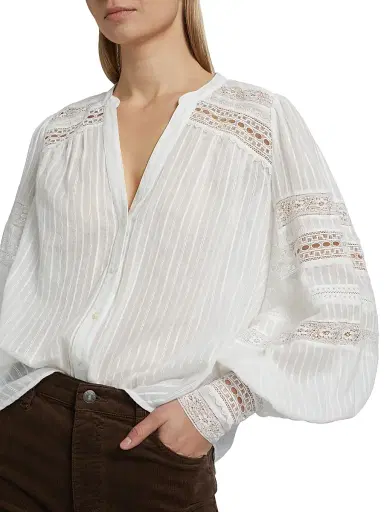 L'Agence Women's Kiera Trim Cotton Blouse - Ivory - Size XS | Thumbnail 6 L'Agence Women's Kiera Trim Cotton Blouse - Ivory - Size XS | Thumbnail 6