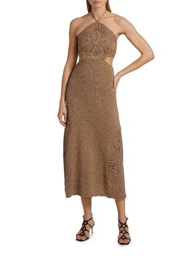 AMUR Women's Clara Crochet Halter Midi-Dress - Sand Dune | Thumbnail 2 AMUR Women's Clara Crochet Halter Midi-Dress - Sand Dune | Thumbnail 2