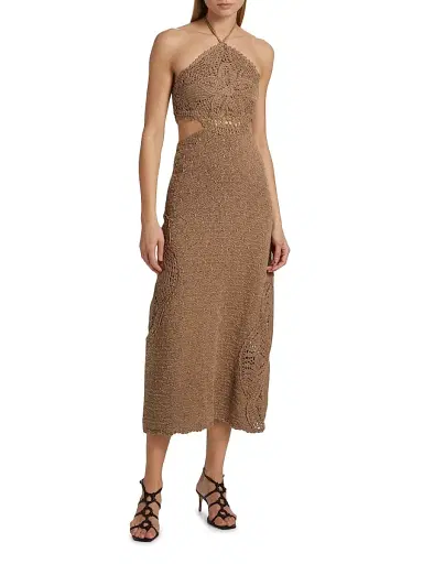 AMUR Women's Clara Crochet Halter Midi-Dress - Sand Dune | Thumbnail 3 AMUR Women's Clara Crochet Halter Midi-Dress - Sand Dune | Thumbnail 3