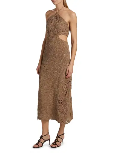 AMUR Women's Clara Crochet Halter Midi-Dress - Sand Dune | Thumbnail 4 AMUR Women's Clara Crochet Halter Midi-Dress - Sand Dune | Thumbnail 4