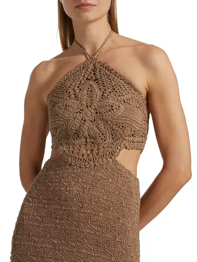AMUR Women's Clara Crochet Halter Midi-Dress - Sand Dune | Thumbnail 6 AMUR Women's Clara Crochet Halter Midi-Dress - Sand Dune | Thumbnail 6