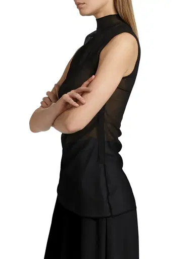 Lapointe Women's Ruched Sheer Georgette Sheer Top | Thumbnail 4 Lapointe Women's Ruched Sheer Georgette Sheer Top | Thumbnail 4