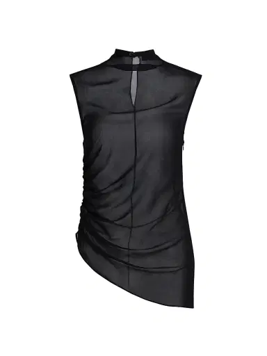Lapointe Women's Ruched Sheer Georgette Sheer Top | Thumbnail 1 Lapointe Women's Ruched Sheer Georgette Sheer Top | Thumbnail 1