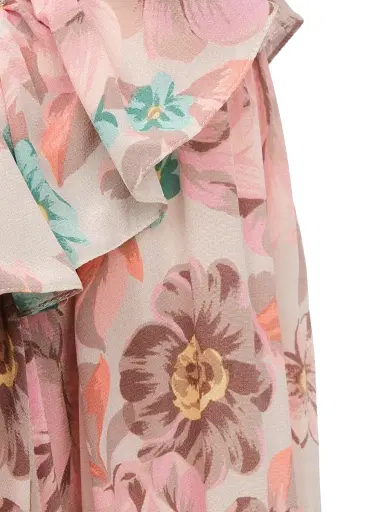 Chloé Women's Floral Silk Frill Minidress - Muddy Grey | Thumbnail 2 Chloé Women's Floral Silk Frill Minidress - Muddy Grey | Thumbnail 2