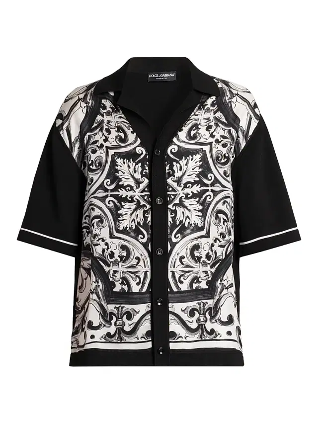 Men's Stretch Silk-Cotton Camp Shirt - Maiolica Nero Men's Stretch Silk-Cotton Camp Shirt - Maiolica Nero