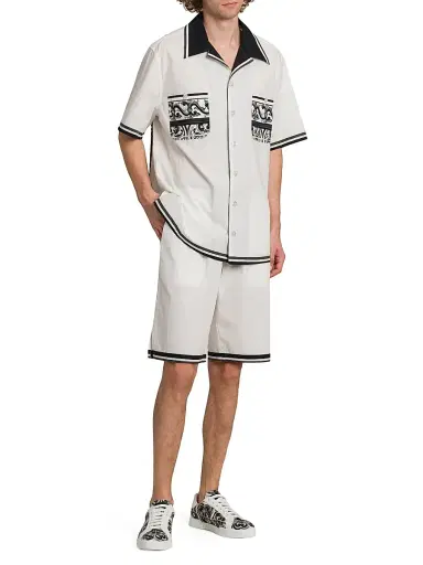 Dolce & Gabbana Men's Drawstring Cotton Poplin Shorts - Maiolica Nero | Thumbnail 2 Dolce & Gabbana Men's Drawstring Cotton Poplin Shorts - Maiolica Nero | Thumbnail 2
