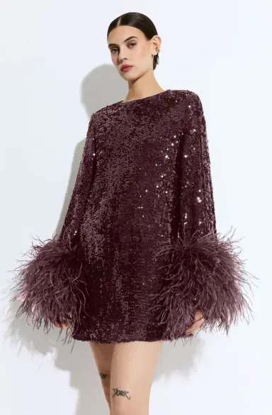 LAPOINTE Sequin Dress With Feathers | Thumbnail 3 LAPOINTE Sequin Dress With Feathers | Thumbnail 3
