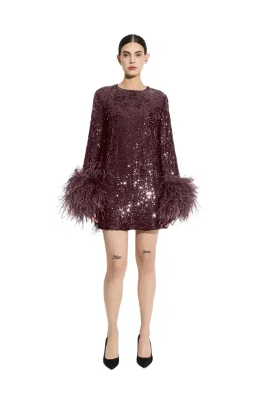LAPOINTE Sequin Dress With Feathers | Thumbnail 1 LAPOINTE Sequin Dress With Feathers | Thumbnail 1