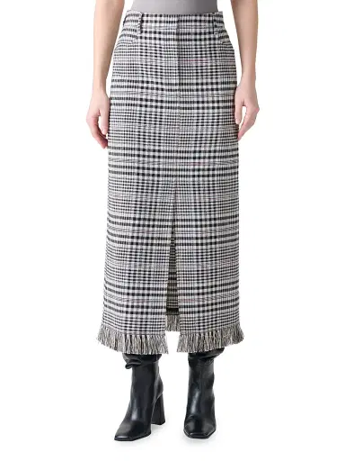 Akris punto Women's Fringed Plaid Pencil Midi-Skirt - Cream Black | Thumbnail 2 Akris punto Women's Fringed Plaid Pencil Midi-Skirt - Cream Black | Thumbnail 2